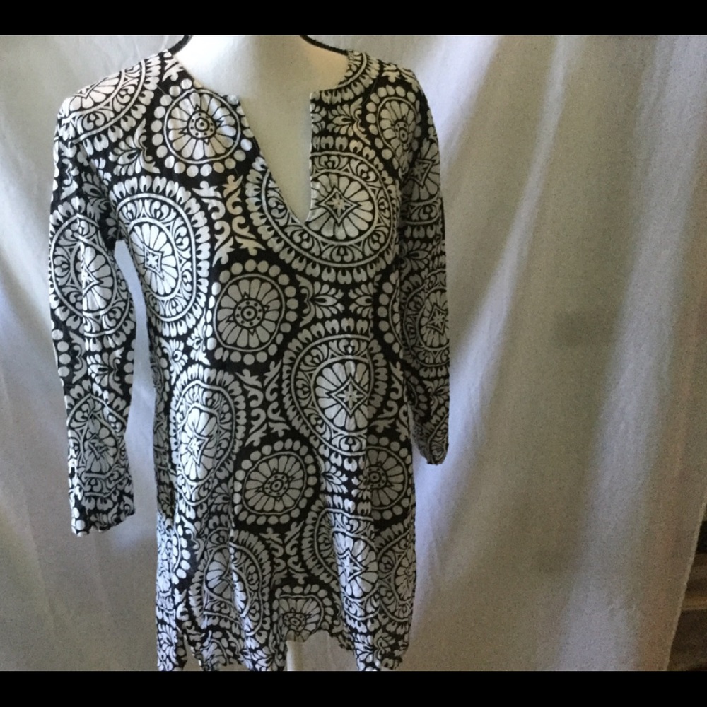 Black and White Floral Hippie India Cotton Size XS